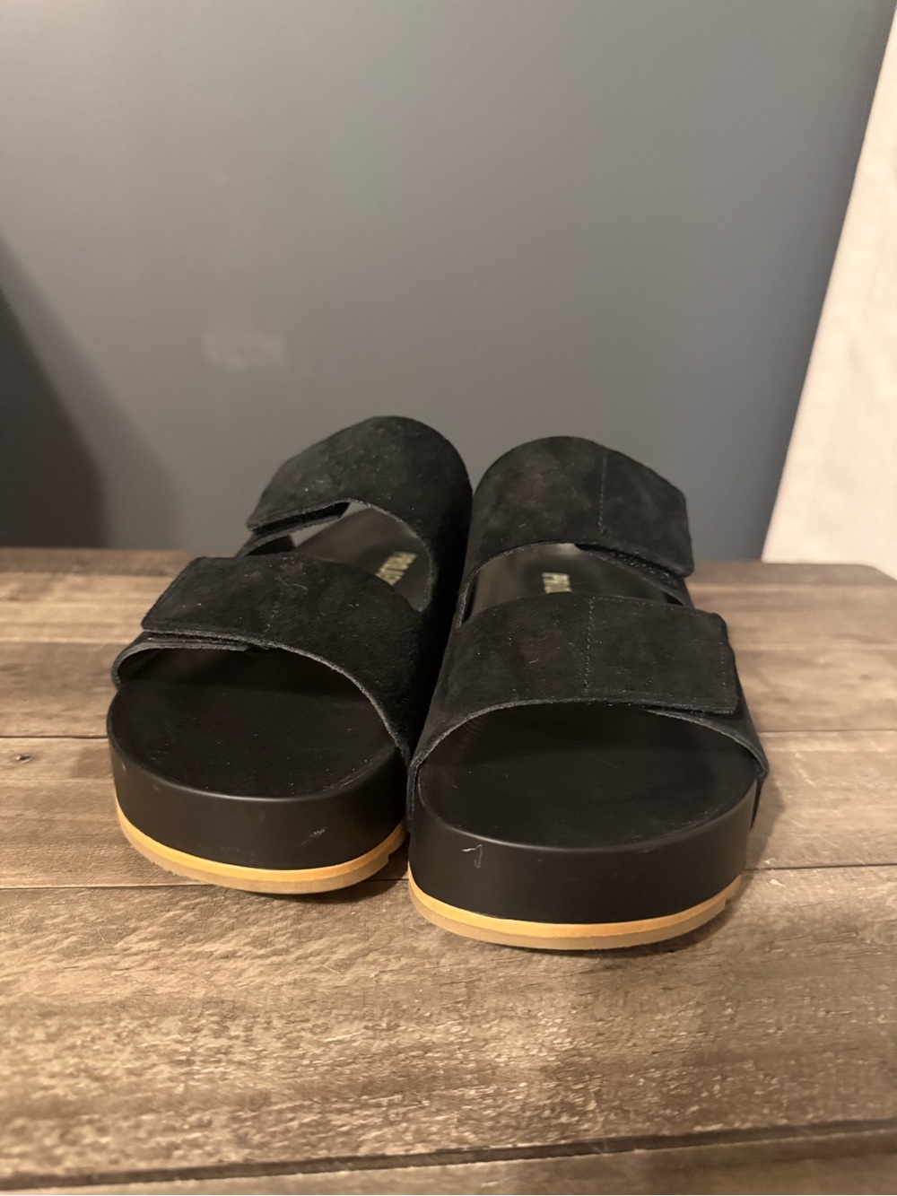 Women’s Black Suede Slide Sandals with Dual Straps - Picture 2 of 5
